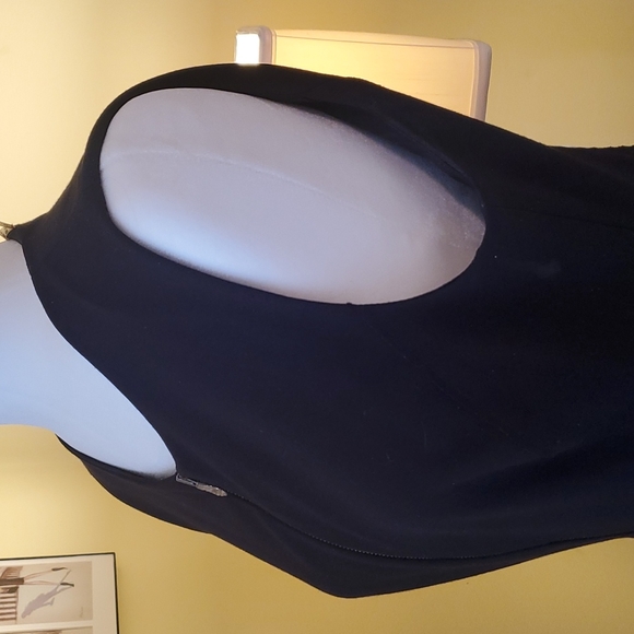 TAHARI DRESS, size 10, black, sleeveless, front zipper, good. - Picture 3 of 8